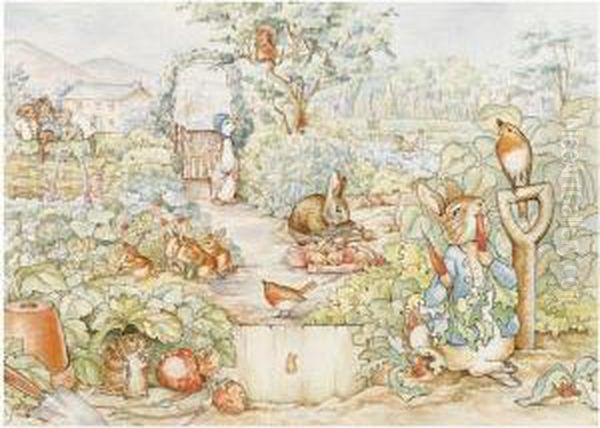 Six Watercolour Scenes Using Beatrix Potter Characters. Oil Painting by Helen Beatrix Potter