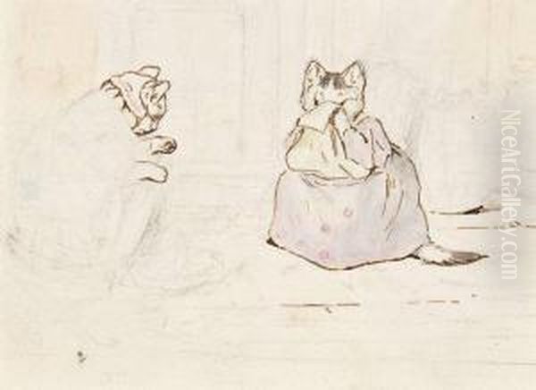 Tabitha Twitchit And Mrs Ribby Oil Painting by Helen Beatrix Potter