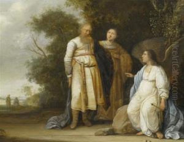 The Angel Announces The Birth Of A Son (samson) 
To Manoah And His Wife, 
Who As A Man Consecrated To God Will Free Israel From The Philistines. Oil Painting by Pieter Symonsz Potter