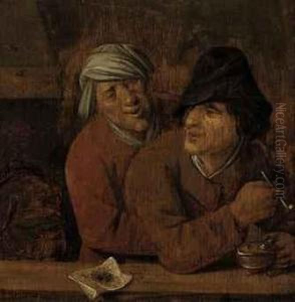 Two Peasants Smoking In A Tavern Oil Painting by Pieter Symonsz Potter