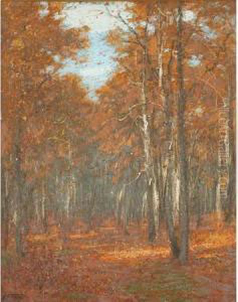 Trees In Forest Oil Painting by Edward Henry Potthast