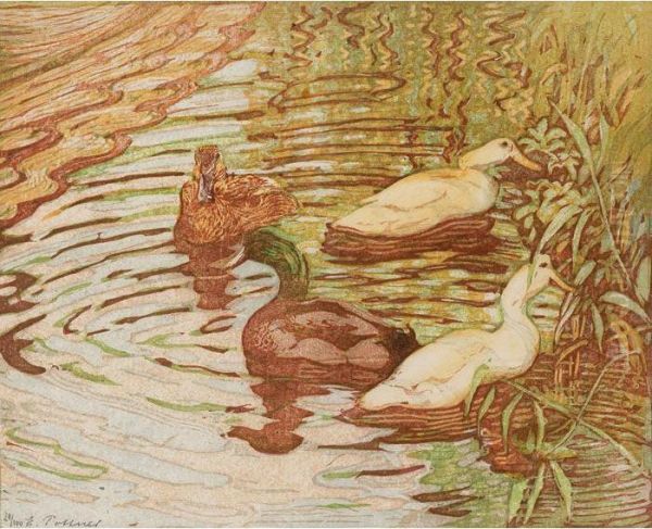 Ducks Oil Painting by Emil Pottner