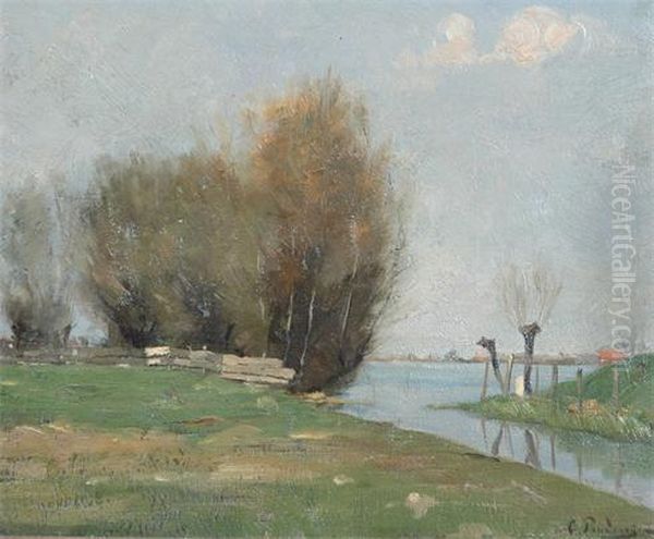 River Scene With Trees Oil Painting by Cornelis Pouderoijen