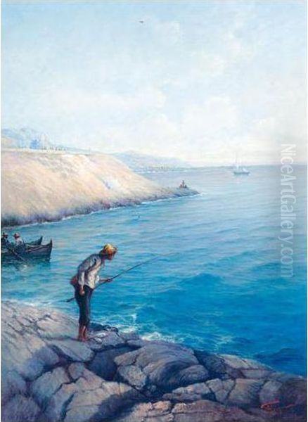 The Young Angler Oil Painting by Ioannis Poulakas