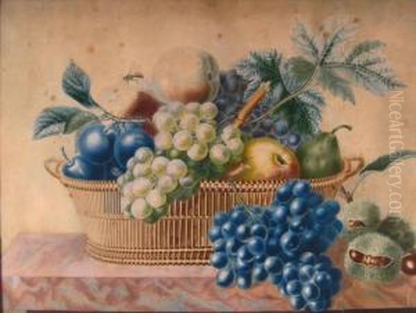 Still Life Fruit Basket And Horse Chestnuts Oil Painting by James Poulton