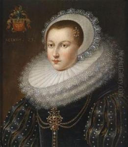 Portrait Of An Aristocratic Lady In A Pearl-encrusted Oil Painting by Frans Pourbus the younger