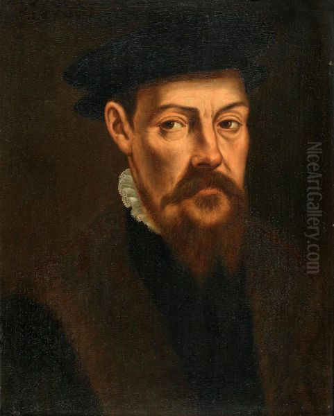 Follower Of 
Portrit Of A Gentleman Wearing A Black Hat And Furcoat Oil Painting by Pieter Pourbus