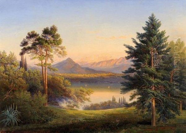 Vue De Lac De Montagne Oil Painting by Edouard Pourtales De Pury