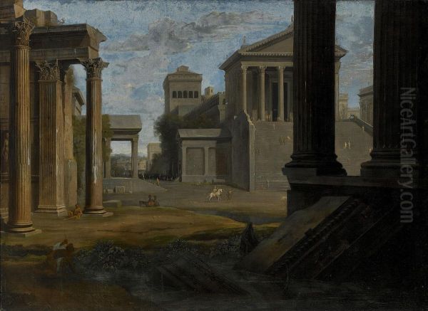 Antik Stadsvy Oil Painting by Jean Lemaire