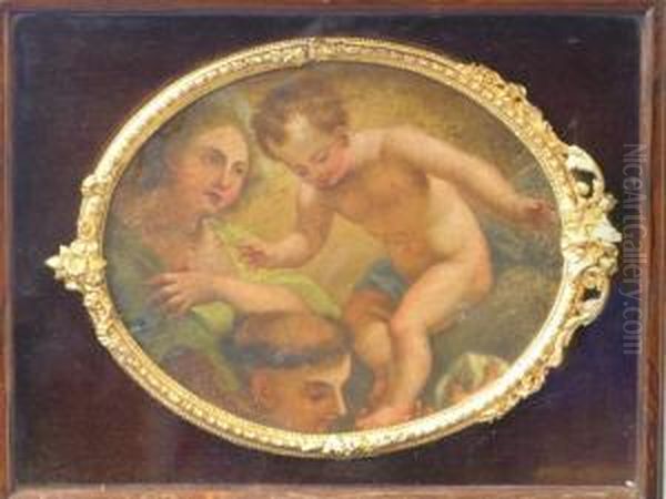 The Baby Jesus And St John, Fragment In Oval Frame Oil Painting by Nicolas Poussin