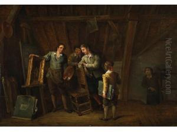 Die Jungen Maler Auf Demdachboden Oil Painting by Willem Pouwelsen