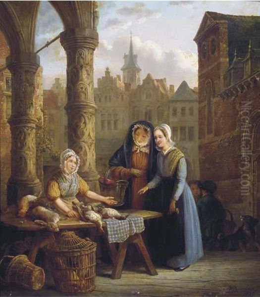 Ladies Visiting A Market Oil Painting by Willem Pouwelsen