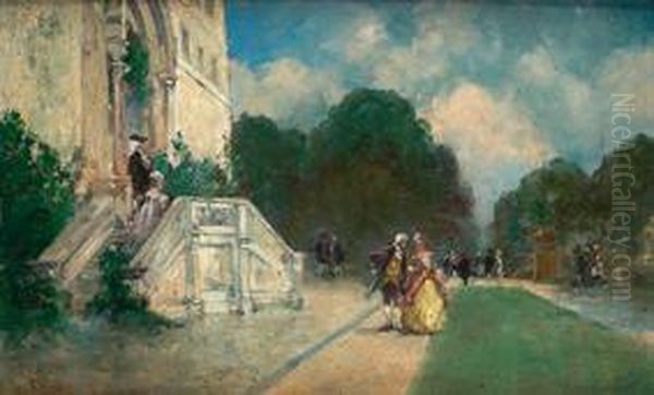 De Paseo Por El Jardin Oil Painting by Vicente Poveda Y Juan