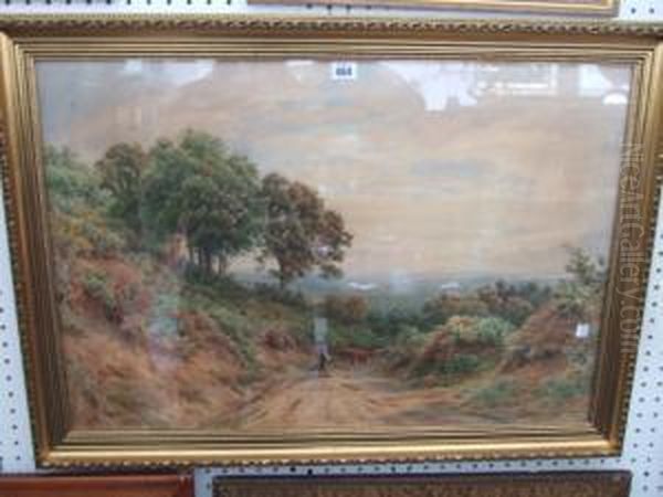 Cattle And Drover On A Country Lane Oil Painting by Alfred Powell