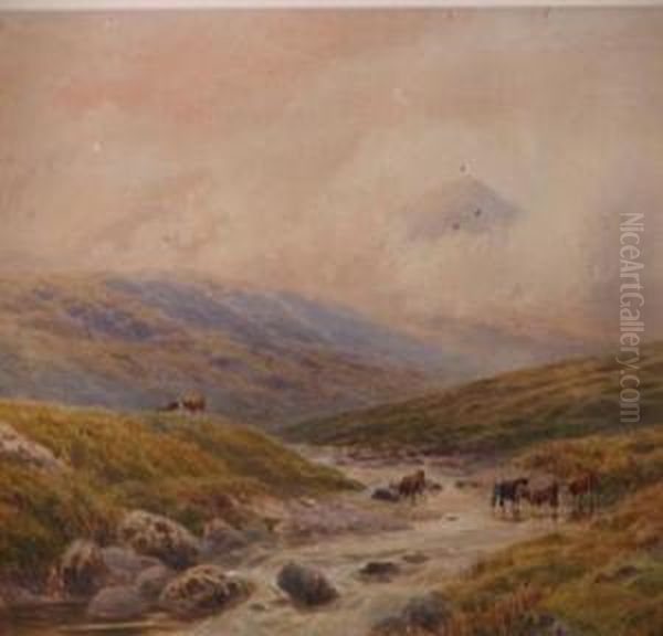 Moorland Landscape With Cattle Oil Painting by Alfred Powell