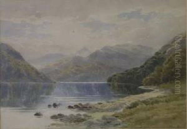 Loch Scene Signed 9.5 X 13.5in Oil Painting by Alfred Powell