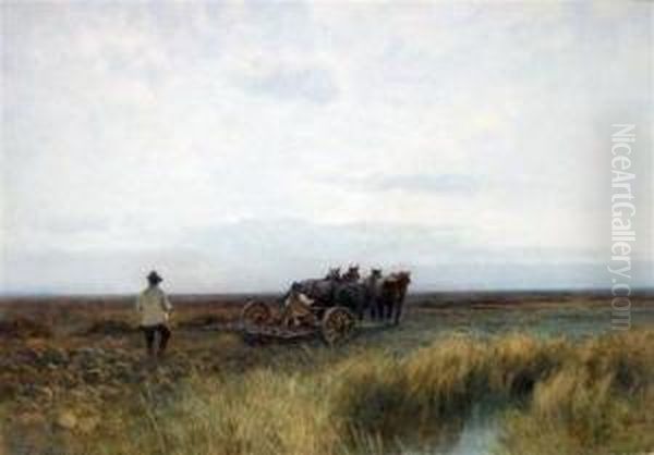 Landscape With Horse-drawn Harrow Oil Painting by Joseph A. Powell