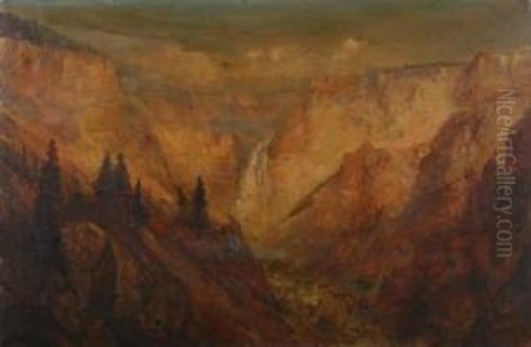 Grand Canyon Of The Yellowstone Oil Painting by Lucien Whiting Powell