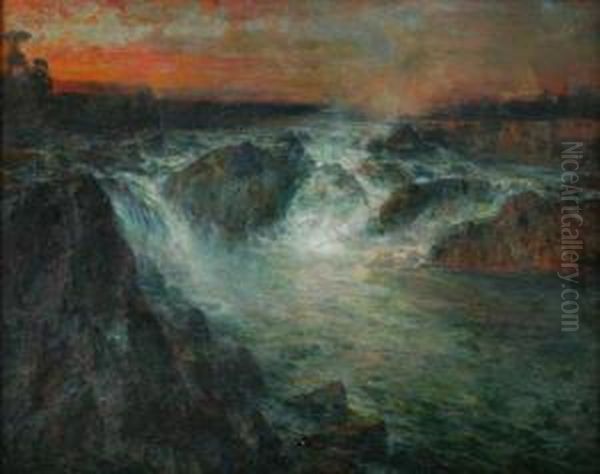 Great Falls Oil Painting by Lucien Whiting Powell