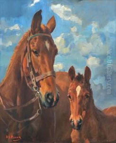 Mother And Foal Oil Painting by Harold Septimus Power