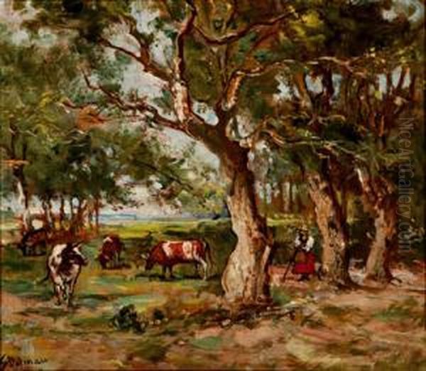 Vacas Pastando Oil Painting by Emilio Poy Dalmau