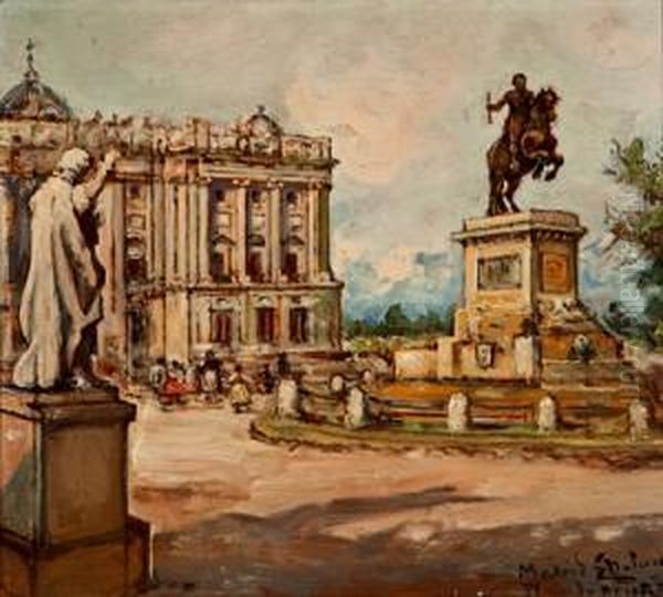 Plaza De Oriente, Madrid Oil Painting by Emilio Poy Dalmau