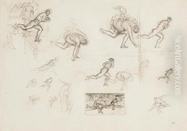 Preliminary Figure Sketches For 'atlanta's Race' Oil Painting by Sir Edward John Poynter