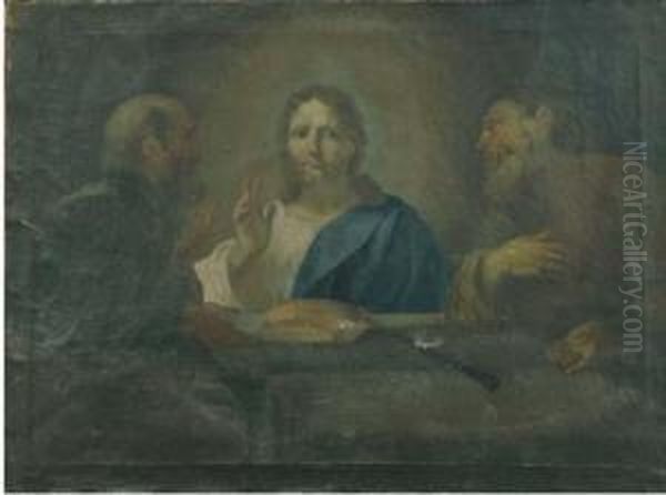 Cena In Emmaus; E Cristo E La Samaritana Oil Painting by Andrea Pozzo