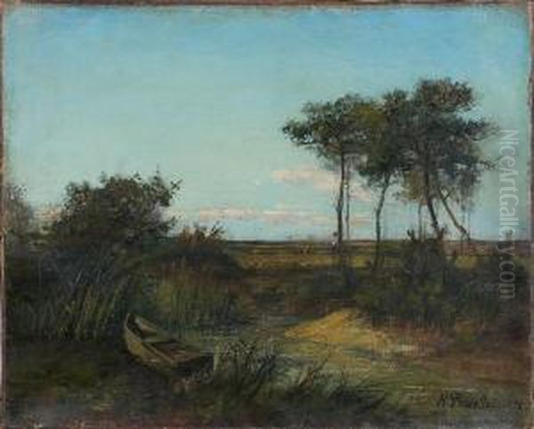 Berger Sur Des Echasses Dans Un Paysage Marecageux Oil Painting by Hippolyte Pradelles