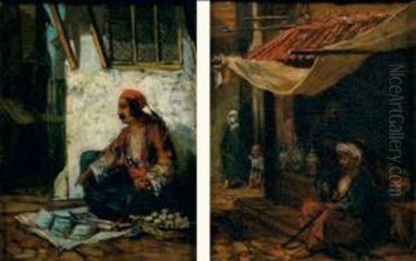 Au Souk Et Rue Dans Le Souk Oil Painting by Hippolyte Pradelles