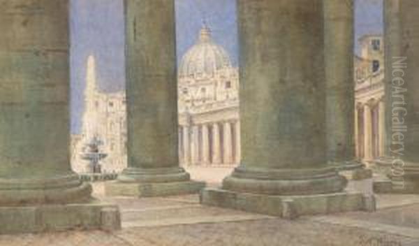 Piazza San Pietro Vista Dal Colonnato Oil Painting by Edith Pradez