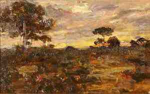 Paesaggio Al Tramonto Oil Painting by Francisco Pradilla y Ortiz