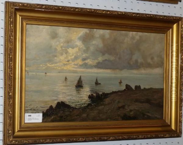 Kustlandskap Med Segelbatar Oil Painting by Francisco Pradilla y Ortiz