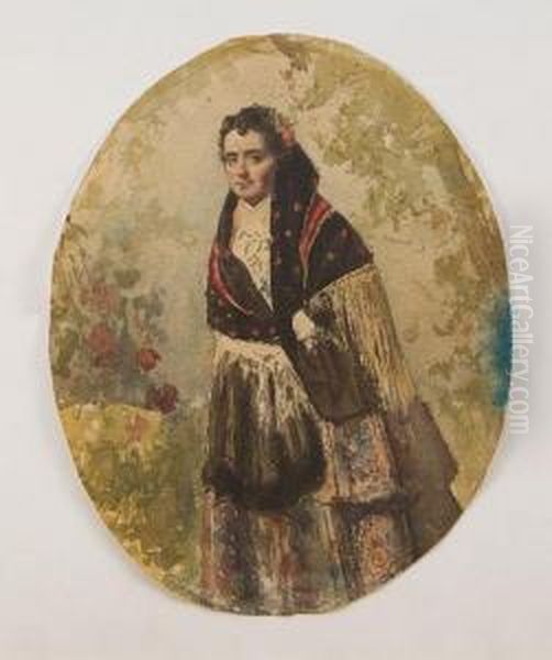 Dama Con Mantilla Oil Painting by Francisco Pradilla y Ortiz