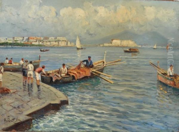 Pescatori Sul Molo Oil Painting by Attilio Pratella