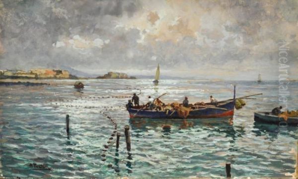 Marina Con Barche Oil Painting by Attilio Pratella