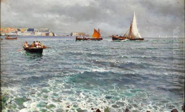 Marina Di Napoli Oil Painting by Attilio Pratella