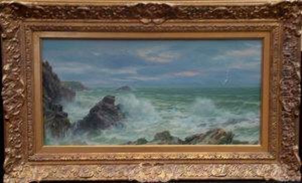 Cornish Coastal Scene With Crashing Waves Oil Painting by William Prater