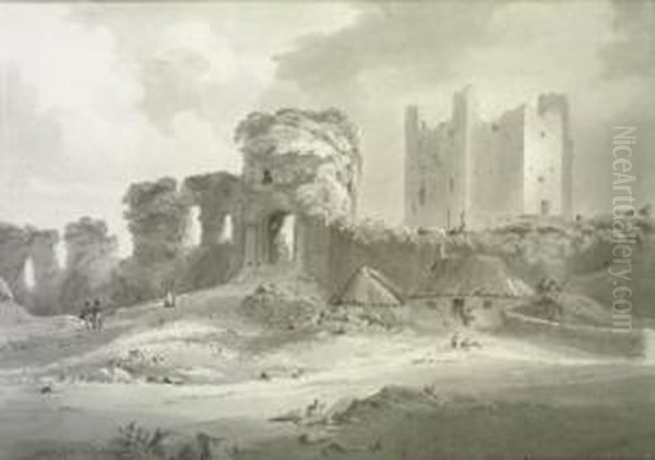 Western Gateway Tower And Entrance To The Fortress At Trim, Co Meath Oil Painting by Charles Vallancey Pratt