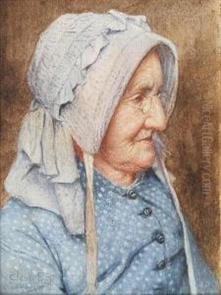 Portrait Of An Elderly Lady Wearing A Bluedress And Paler Bonnet Oil Painting by Claude Pratt