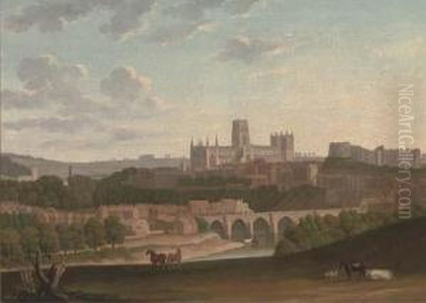 An Extensive View Of Durham, With Cattle And Horses In Theforeground Oil Painting by Henry Lark Pratt