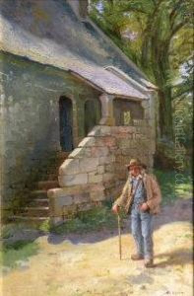 A Traveller On A Road Beside A Church Oil Painting by Jonathan Pratt