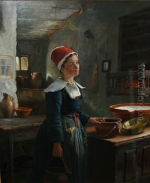 'market Morning' And 'a Breton Dairymaid' Oil Painting by Jonathan Pratt