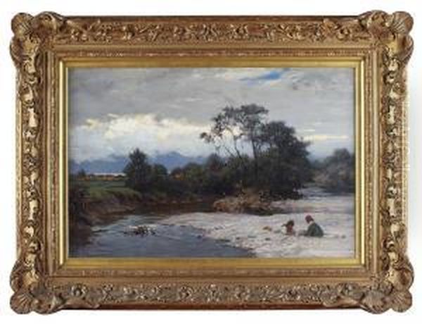 On The River Bank Oil Painting by William Pratt