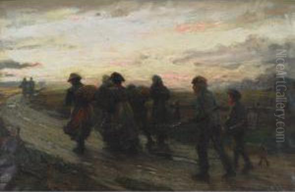 Fisherfolk At Night On Route To The Sea Oil Painting by William Pratt