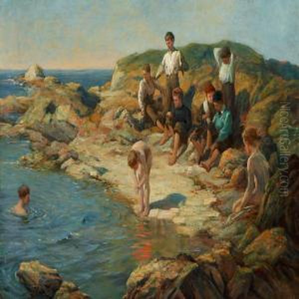 Boys On The Beach Oil Painting by William Pratt