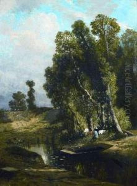 Lavandieres Oil Painting by Edmond Preaux