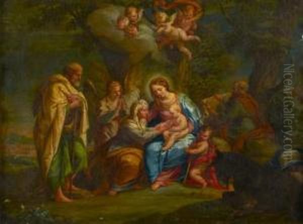 Sainte Famille Avec Sainte Elisabeth Et Saint Jean-baptiste Oil Painting by Francisco Preciado De La Vega