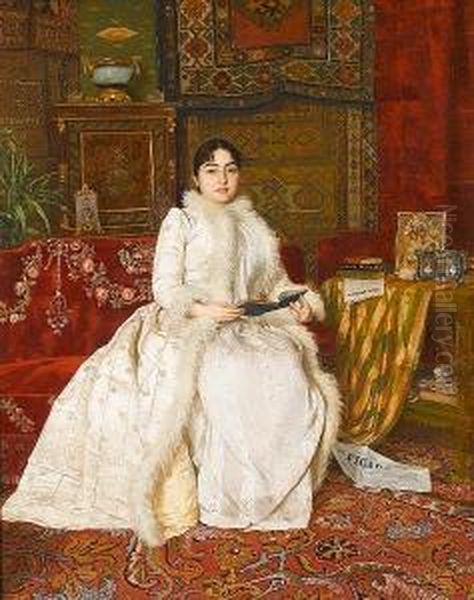 Queen Natalia Obrenovic In Paris Oil Painting by Uros Predic