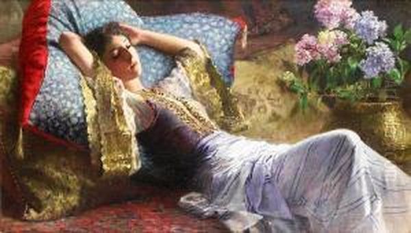 Reclining Odalisque Oil Painting by Ferdinand Max Predt